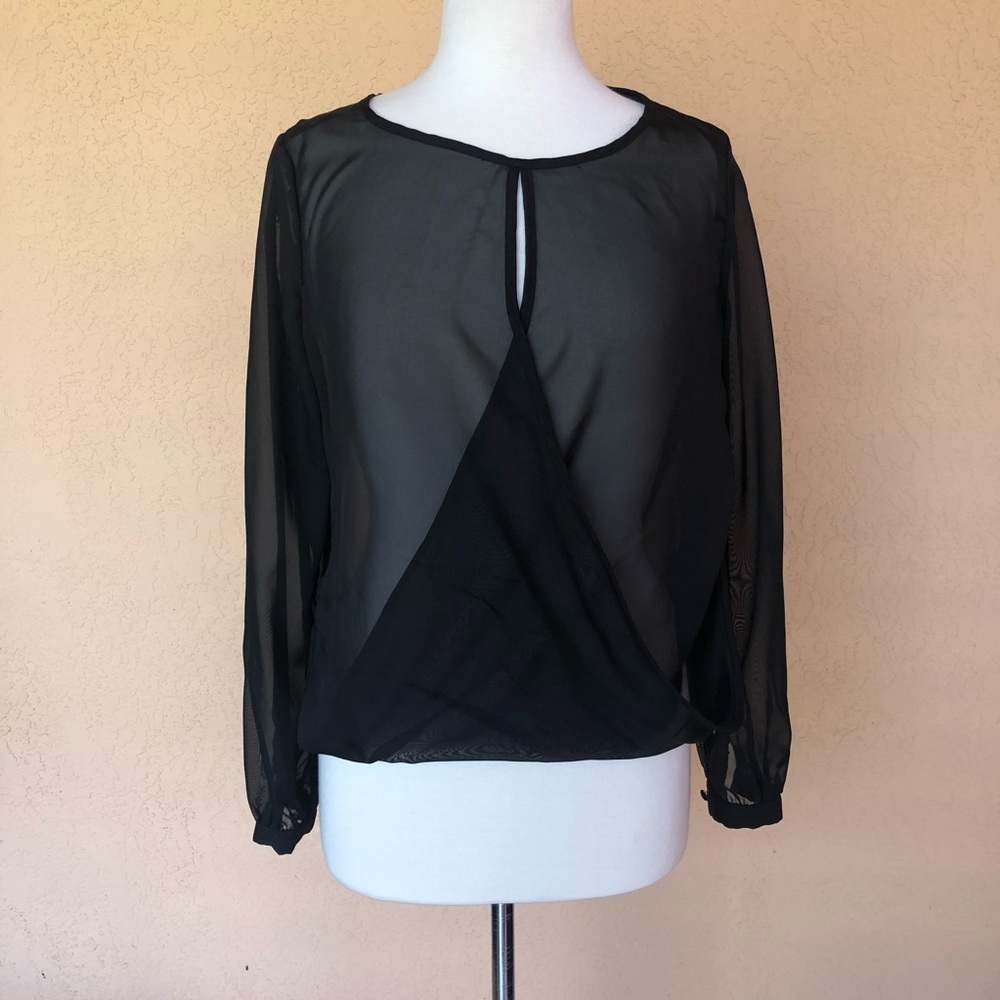CRAZY KITTEN BLACK LONG SLEEVE BLOUSE SZ.M